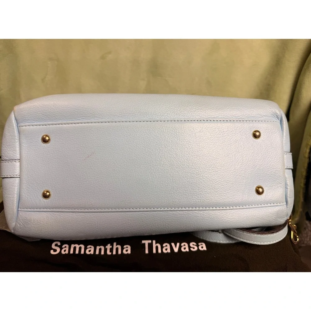 Samantha Thavasa Light Blue Pebbled Leather Satchel‎ Bag with Gold Hardware